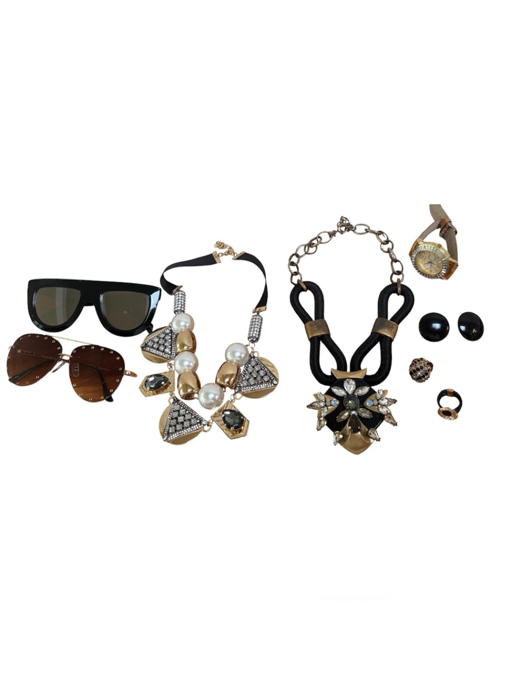 8 items, Mixed Lot Fashion Jewelry, Sunglasses, Including J.Crew Necklace, Black